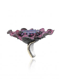 Ring Fleurs d’Opales in 18ct rose and white gold, titanium and zirconium
