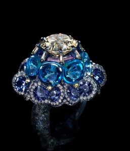 Moonlit Waltz │ Ring 3.5CM(W) x 4CM(H) Yellow Diamond, Blue Topaz, Fancy Colored Diamond, Sapphire Created in 2015