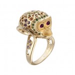 2016 THE YEAR OF THE MONKEY collection magazine Mono ring in yellow gold, green tsavorites, orange saphires, amethyst and diamonds