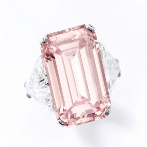 Fancy Intense Pink diamond ring set with an emerald-cut diamond weighing 17.07 carats. From an Important Private Collection.