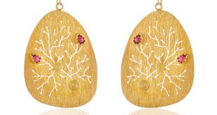 Lightweight leafy gold-plated silver danglers accented with gemstones by Adore Jewels
