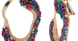 Multicolor Sneaky Earrings in 18K Rose Gold with Rubies, Blue Sapphires, Emeralds and Diamonds